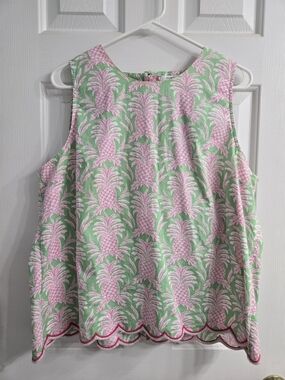 Sleeveless Pineapple Print Top in Pink & Green XL NWT